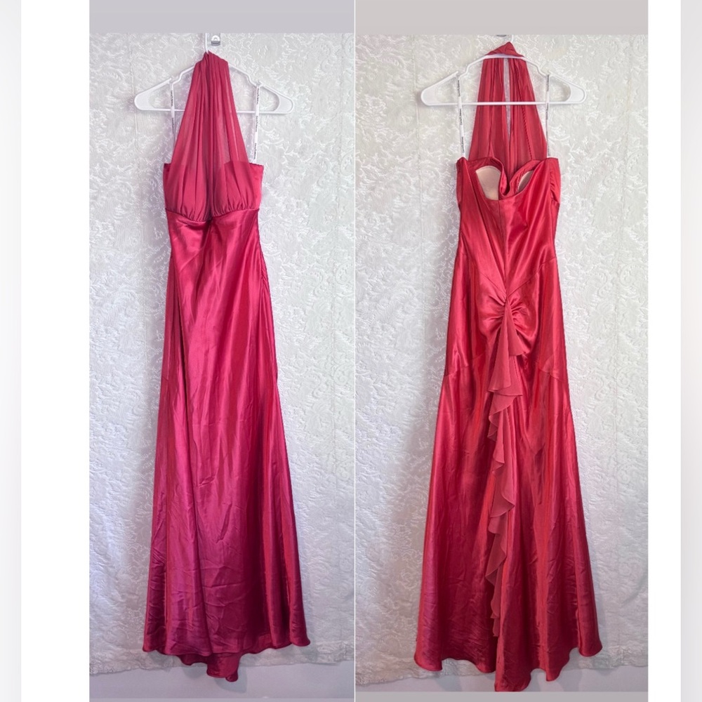 David's Bridal Apple Red Orange Halter VEN Style Waist w/ CHF Gown Size 12